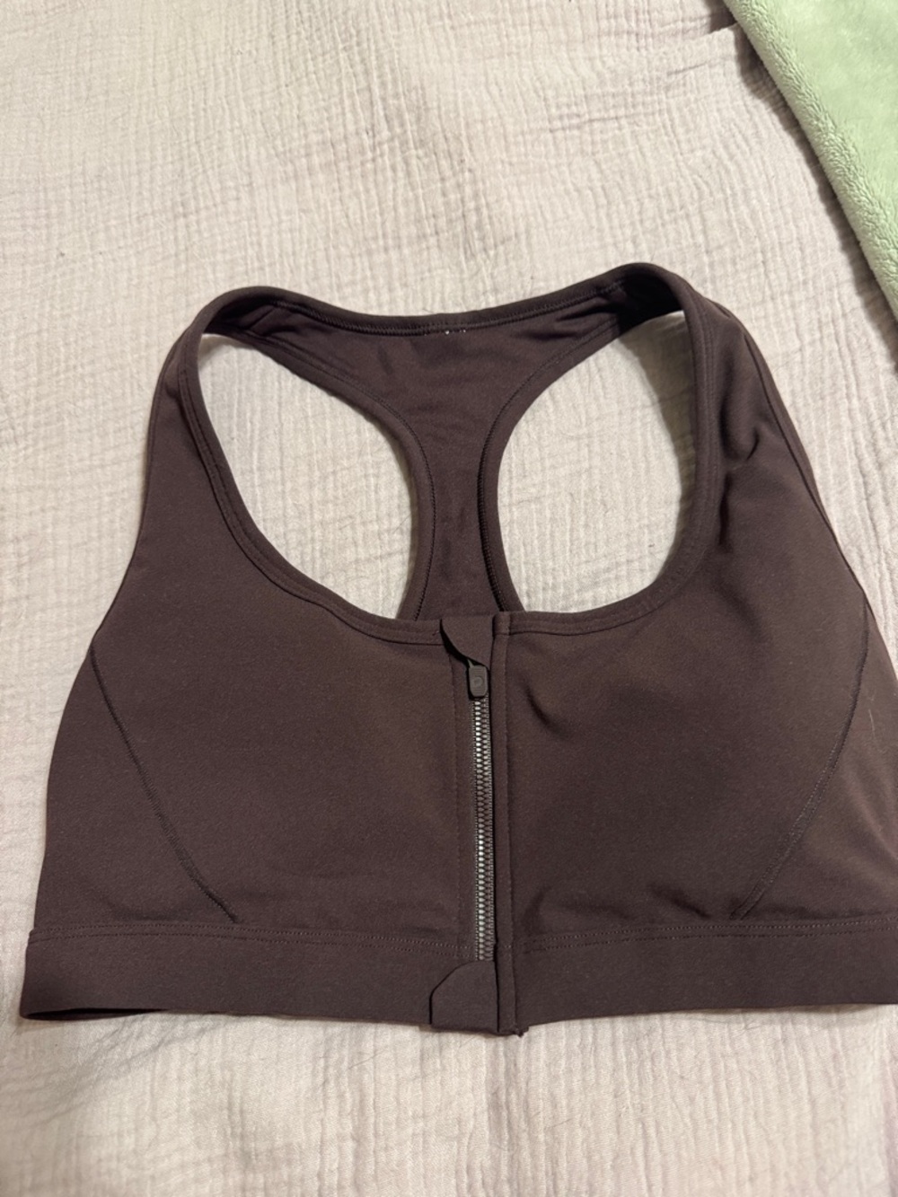 Fabletics Front-Zip Racerback Sports Bra - Brown
